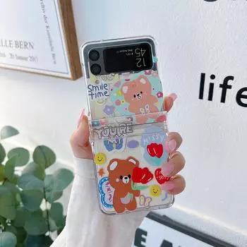 Для Samsung Galaxy Z Flip 4 3 чехол с милой мультяшной росписью, красочный прозрачный складной противоударный защитный чехол, аксессуары for Samsung Z Flip 3