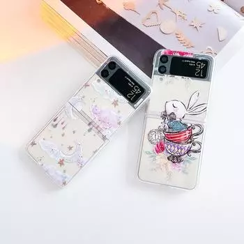 Для Samsung Galaxy Z Flip 4 3 Чехол Кролик Звезда Луна Окрашенный Прозрачный Противоударный Жесткий Чехол Для Samsung Zflip4 Flip3 Чехол For Samsung Z Flip 3