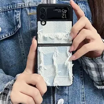 Для Samsung Galaxy Z Flip 4 3 Flip4 Zflip3 чехол Trendy Blue Denim Силиконовый складной противоударный защитный чехол для задней крышки Аксессуары for Galaxy Z Flip 4 темно-синий