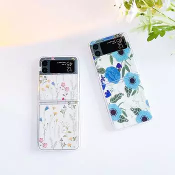 Для Samsung Galaxy Z Flip 4 3 чехол с цветочной росписью Прозрачный противоударный жесткий чехол для Samsung Zflip 4 3 аксессуары For Samsung Z Flip 3
