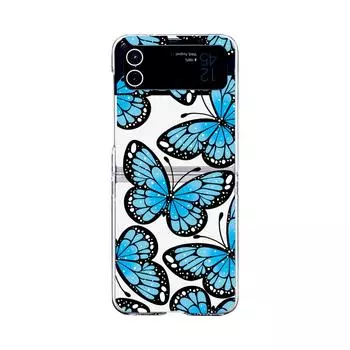 Для Samsung Galaxy Z Flip 4 3 чехол с синей бабочкой, окрашенный, прозрачный, складной, противоударный, прозрачный, жесткий чехол для ПК, аксессуары For Galaxy Z Flip 3
