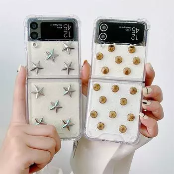 Для Samsung Galaxy Z Flip 4 3 чехол с 3d пентаграммой, круглый складной гвоздь, прозрачная противоударная жесткая задняя крышка для Zflip4 Flip3, чехол For Samsung Z Flip 4