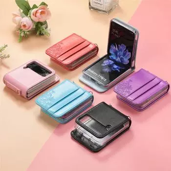 Для Samsung Galaxy Z Flip 4 3 Чехол с цветочным принтом Многофункциональный слот для карт Держатель кошелька Кожаный ремешок Складной противоударный чехол For Samsung Z Flip 3 фиолетовый