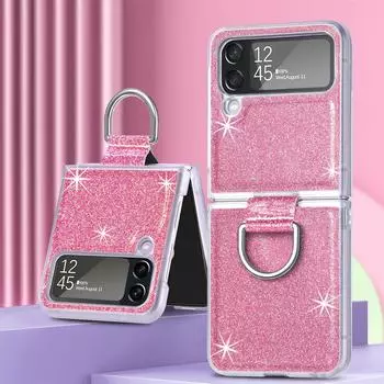 Для Samsung Galaxy Z Flip 4 5g Роскошный блестящий чехол с кольцом для девочек и женщин, облегающий противоударный чехол с защитой от падения For Galaxy Z Flip 4 серебряный