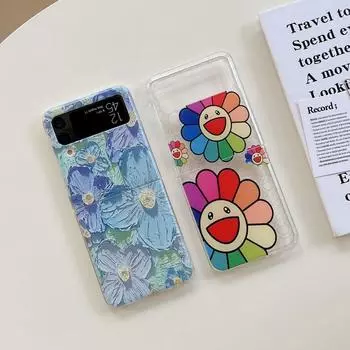 Для Samsung Galaxy Z Flip 4 Чехол 3 Цветочная картина маслом Прозрачный складной чехол для Samsung Z Flip 3 Противоударный жесткий задний чехол Galaxy Z Flip 3