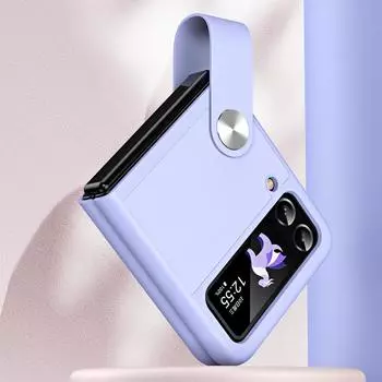 Для Samsung Galaxy Z Flip 4 Чехол Z Flip 3 Роскошный ремешок на руку с кронштейном из искусственной кожи - Удобный противоударный жесткий защитный чехол For Galaxy Z Flip 3 чёрный