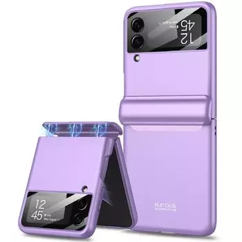 Для Samsung Galaxy Z Flip 4 Магнитный шарнирный чехол с защитной пленкой для экрана All-Inculsive Противоударный матовый чехол For Galaxy Z Flip 4 белый