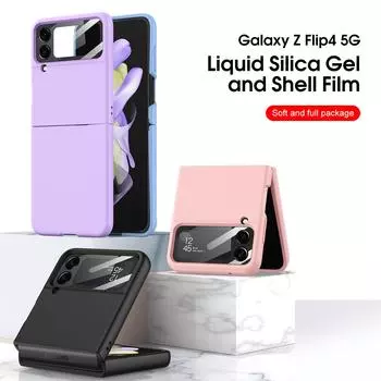 Для Samsung Galaxy Z Flip 4 Роскошный чехол для кожи, простая жидкая силиконовая зеркальная пленка, складная противоударная защитная задняя крышка For Samsung Z Flip 4 розовый