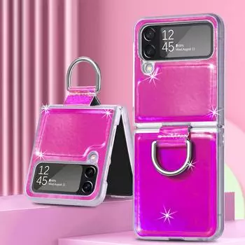 Для Samsung Galaxy Z Flip 4 Роскошный чехол Aurora с цветным кольцом для девочек и женщин с лазерным градиентом, мягкий чехол TPU с защитой от падения For Galaxy Z Flip 4 оранжевый