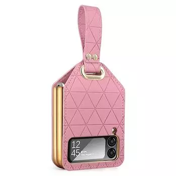 Для Samsung Galaxy Z Flip 4 Zflip 3 Роскошный чехол из искусственной кожи с ромбом, ручной упор для пальцев, складной противоударный жесткий чехол Samsung Z Flip 4 синий
