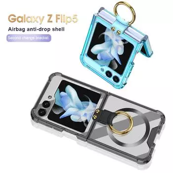 Для Samsung Galaxy Z Flip 5 4 3 чехол прозрачный цветной силиконовый противоударный кольцевой кронштейн магнитный чехол с беспроводной зарядкой задняя крышка for Galaxy Z Flip 5