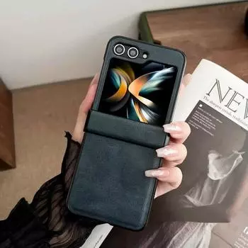 Для Samsung Galaxy Z Flip 6 5 4 3 чехол на шарнире «все включено» Роскошный складной противоударный защитный жесткий чехол из искусственной кожи аксессуар Galaxy Z Flip 3 чёрный