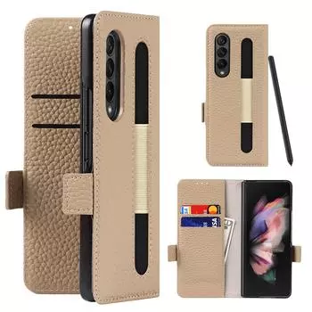 Для Samsung Galaxy Z Fold 3 5g W22 Чехол-кошелек из натуральной кожи с защитным чехлом S Pen для Samsung Galaxy Z Fold3 Чехол for Galaxy Z Fold 3 серый