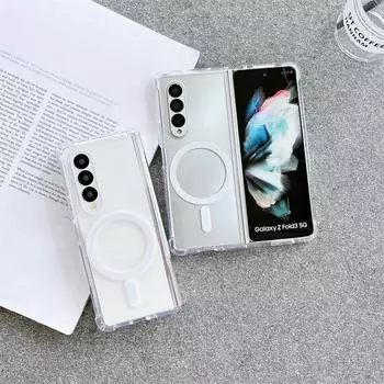 Для Samsung Galaxy Z Fold 4 3 Magsafe с беспроводной зарядкой, магнитный чехол, прозрачный четырехугольный противоударный силиконовый акриловый чехол For Samsung Z Fold 4