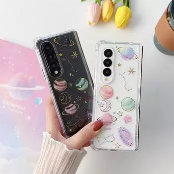 Для Samsung Galaxy Z Fold 4 3 чехол с блестками и рисунком планеты, прозрачный четырехугольный противоударный мягкий силиконовый защитный чехол For Samsung Z Fold 4