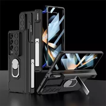 Для Samsung Galaxy Z Fold 4 5G чехол с магнитной петлей, слайд-объектив, кронштейн для пальца, держатель для ручки, противоударный чехол с закаленной пленкой For Galaxy Z Fold 4&Only Case (no pen)