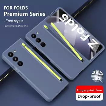 Для Samsung Galaxy Z Fold 6 3 4 5 Чехол со стилусом Закаленная пленка Матовый приятный для кожи Складной ударопрочный твердый чехол Аксессуары For Z Fold 6 розовый