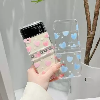 Для Samsung Z Flip 4 Case Ins Heart Прозрачный складной чехол для телефона Galaxy Z Flip 3 5g Zflip4shockproof Hard PC Back Cover For Samsung Z Flip 3 синий