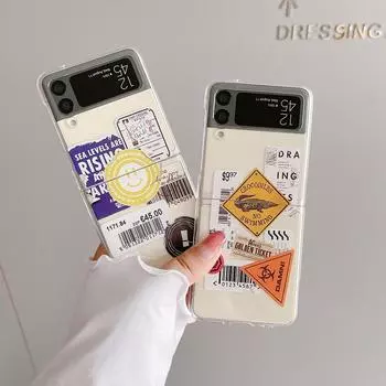 Для Samsung Z Flip 4 Чехол Ретро Этикетка Прозрачный Складной Чехол Для Телефона Samsung Z Flip 3 Zflip4 5g Ударопрочный Жесткий Задний Чехол For Z Flip 4