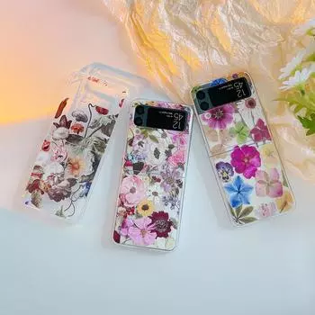 Для Samsung Z Flip 4 Чехол с цветочной росписью Прозрачный складной чехол для телефона Samsung Z Flip 3 Zflip3 5g Противоударный жесткий ПК Назад C For Z Flip 4