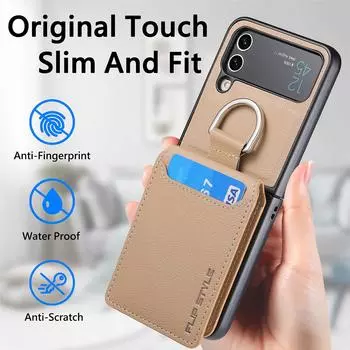 Для Samsung Z Flip 4 Роскошный матовый кожаный чехол-кошелек-кошелек для Samsung Galaxy Z Flip 4 Flip4 5g Чехол-держатель для карт for Samsung Z Flip 4 фиолетовый