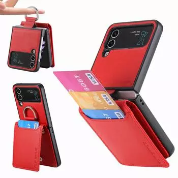 Для Samsung Z Flip 4 Zflip4 Функция кошелька Кожаный чехол для телефона Samsung Galaxy Z Flip4 Flip 4 5g Держатель для карт for Samsung Z Flip 4 красный
