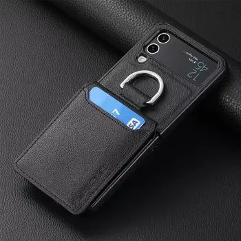 Для Samsung Z Flip 4 Zflip4 Роскошный кожаный чехол-держатель с защитой от пота для Samsung Galaxy Z Flip 4 5g Flip4 Сумка-держатель для карт for Samsung Z Flip 4 коричневый