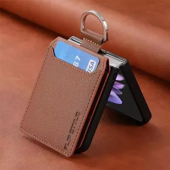 Для Samsung Z Flip 4 Zflip4 Слот для карт Сумка-кошелек Кожаный защитный чехол для Samsung Galaxy Z Flip 4 Flip4 Чехол с кольцом на палец for Samsung Z Flip 4 чёрный