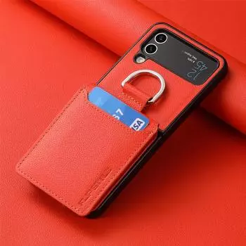 Для Samsung Z Flip 4 Zflip4 Защита от падения с кольцом на палец Чехол для Samsung Galaxy Z Flip 4 Flip4 5g Держатель для карт Сумка-кошелек for Samsung Z Flip 4 красный