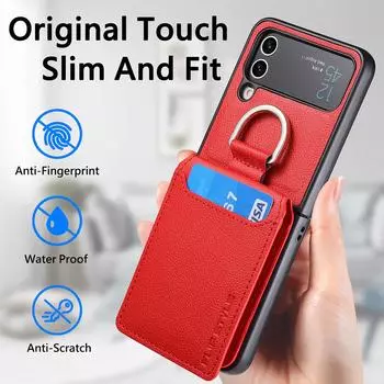 Для Samsung Z Flip 4 Zflip4 Защита от падения Деловой чехол с кольцом на палец для Samsung Galaxy Z Flip 4 5g Flip4 Карман для карт for Samsung Z Flip 4 зелёный
