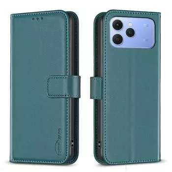 Для TECNO Spark 40 4G Чехол для телефона BINFEN COLOR BF17 Кошелек Фолио Раскладная Кожаная Обложка Green