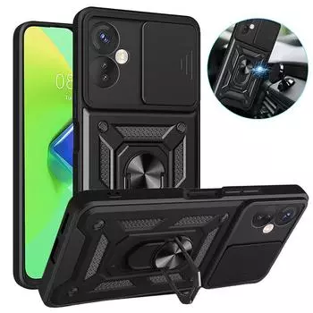 Для Tecno Spark 8C 9 чехол Slide Lens Armor телефон чехол для Tecno Spark Go 2022 Spark 8 9 Pro автомобильный магнитный держатель кольцо задняя крышка For Spark 8C серебряный