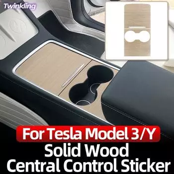 Для Tesla 2021-2023 Модель 3 Модель Y автомобиля из массива дерева Центральный центр управления консоль панель наклейка аксессуары для интерьера 2021 3 Y wood 2PCS