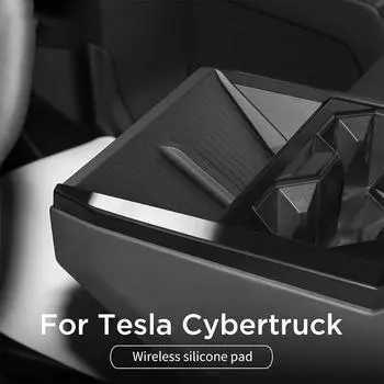 Для Tesla Cybertruck 2024 2024 Беспроводная зарядная панель для автомобильного телефона Нескользящий коврик для зарядки Защитная накладка для пикапа Автомобильные аксессуары чёрный