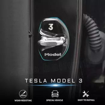 Для Tesla Model 3 2023 2022-2017 Автоаксессуары Автомобильный дверной замок Пряжка Крышка дверного замка Модель Черный Алюминий чёрный