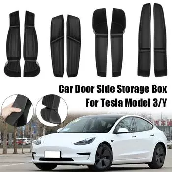 Для Tesla Model 3 Model Y передняя задняя дверная ручка подлокотник органайзер держатель аксессуары 4 шт./компл. автомобильная дверная боковая коробка для хранения автомобильные аксессуары modelY 4 pcs/set