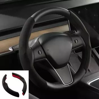 Для Tesla Руль Чехол Модель 3/Y Замша Углеродное волокно Ультратонкий Потопоглощающий Специальный Руль Автомобильные Аксессуары