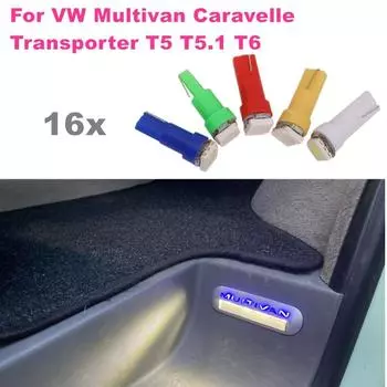 Для VW Multivan Caravelle Transporter T5 T5.1 T6 5050 1SMD 16 шт./лот Canbus без ошибок салон автомобиля светодиодная лампа для ног синий