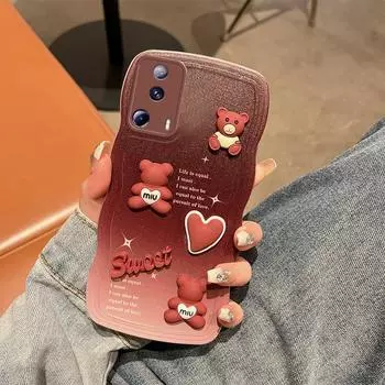 Для Xiaomi 12T 12 Pro 13 Lite Poco X3 Pro X3NFC M4 Pro 5G чехол Мягкий силиконовый корпус Волнистая задняя крышка 3D стереоскопический чехол для телефона с милым медведем For Xiaomi Poco M4 Pro 5G синий