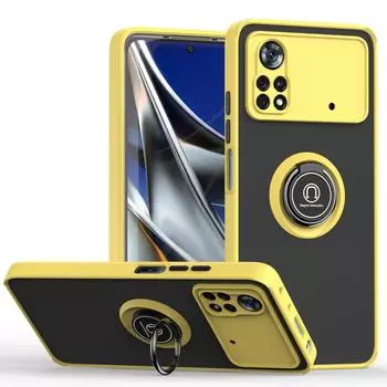 Для Xiaomi 13 Poco X5 F4 M3 X3 GT Redmi Note 12 Pro Max A1 чехол для телефона противоударный бронированный ремешок с магнитным кольцом-держателем задняя крышка ПК For POCO X5 PRO 5G чёрный