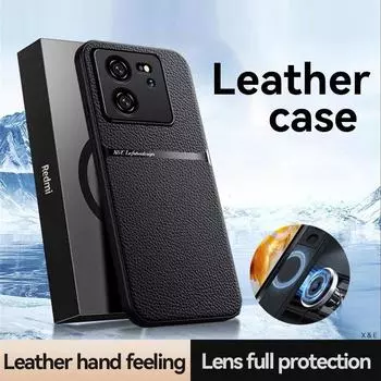 Для Xiaomi 13T Pro чехол магнитный автомобильный держатель-подставка противоударные чехлы для телефонов для Xiomi Xiaomy Mi13T Mi 13T 13 T Pro кожаная задняя крышка For Mi 13T чёрный