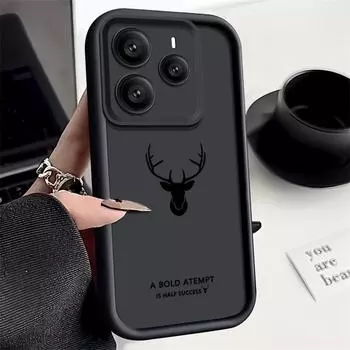Для Xiaomi 14T Pro 13T Poco X7 F6 X6 M6 X5 Redmi 14C Note 14 13 Pro 12 11 чехол для телефона с рисунком оленя противоударный мягкий матовый бампер TPU Xiaomi 14T чёрный