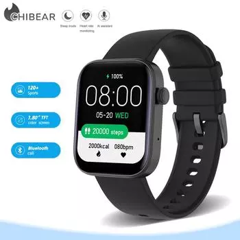 Для Xiaomi Huawei Samsung 1,8-дюймовые умные часы с функцией Bluetooth для мужчин, поддержка 120+ видов спорта, женские умные часы с голосовым помощником