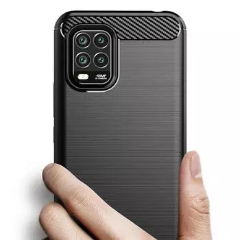 Для Xiaomi Mi 10 Lite Mi10 lite Мягкий силиконовый чехол Роскошный чехол из углеродного волокна для mi 10lite 5g mi10lite Противоударные матовые чехлы For Mi10 lite 5G чёрный