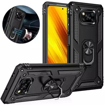Для Xiaomi Pocophone Poco X3 NFC чехол противоударный защитный чехол-подставка с автомобильным кольцом чехол для телефона для Mi Poco X3 Pro задняя крышка For Poco X3 серебряный