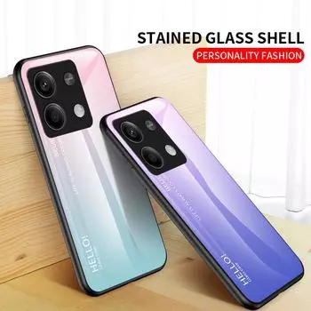 Для Xiaomi Redmi Note 13 Note13 Pro + 5G чехол с градиентом Авроры из закаленного стекла с мягкой рамкой задняя крышка чехол для телефона For Redmi Note 13 5G белый