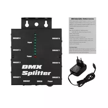DMX512 Оптический усилитель сигнала, сплиттер-распределитель, 1 прямой вход и выход, 8 независимых выходов для контроллера освещения Stage Con US PLUG
