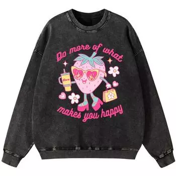 Do Mone Of What Makeb You Happy Womens Vintage Washed Cotton Sweatshirt Thin style Pullover Simple Loose Hoodie S