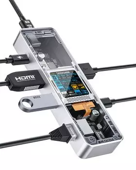 DOCKCASE USB C концентратор 1000 Мбит/с LAN HDMI 5 Гбит/с данные PD100W быстрый расширенный совместимость и теплоотвод Мультимедийный концентратор 6-в-1 (скелетная версия)