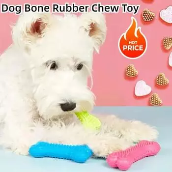Dog Bone Rubber Chew Toy Teeth Cleaning Interactive Pet Toy Food Grade Safe Rubber Wear Resistant Pet Supplies Dog Training Toys розовый